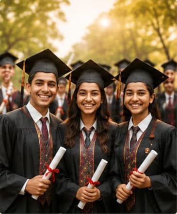 Graduating students in caps and gowns